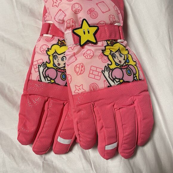 Official Nintendo Princess Peach Girls Ski Snowboard Gloves L/XL Thicken Mitten - Picture 2 of 8